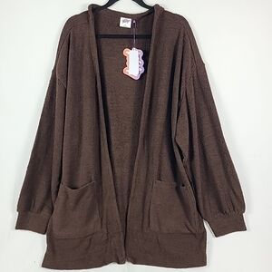 NEW Yitty Pet Me Women's Cardigan Sweater Brown Sz 4x SUPER SOFT Pockets MSRP$90
